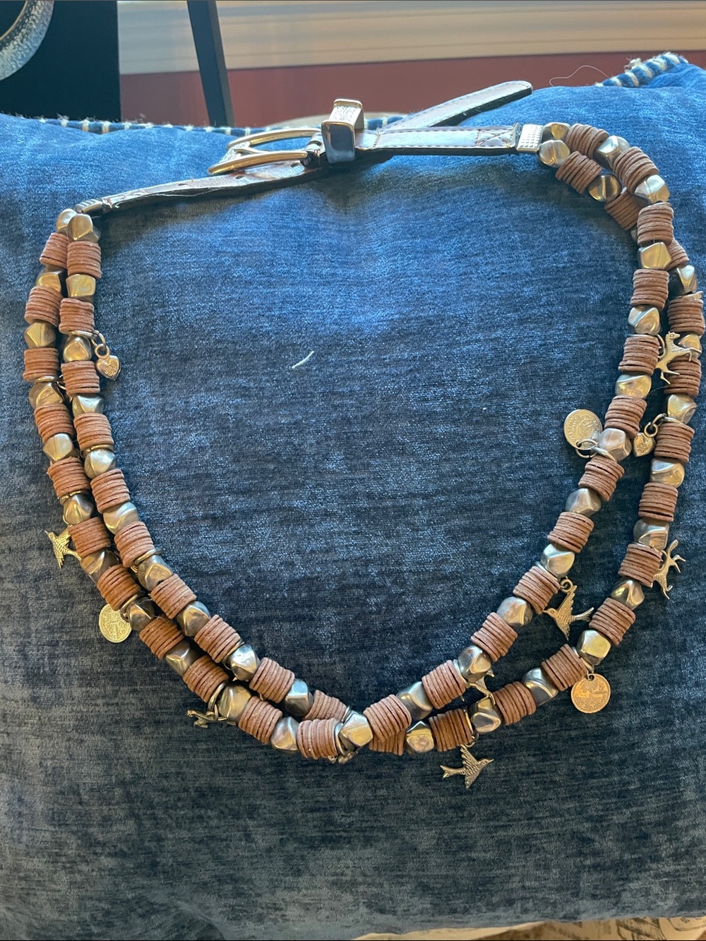 Boho Brown Leather Bead Layered Belt Express - Picture 2 of 8